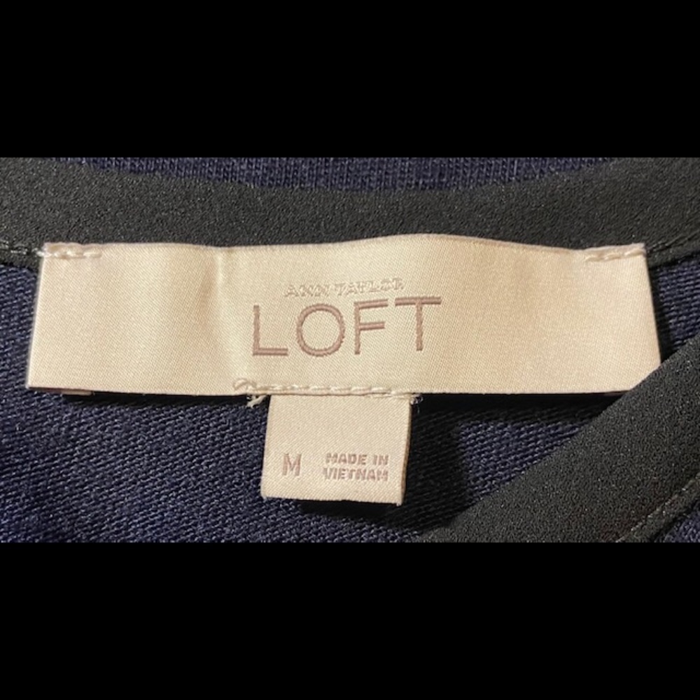 LOFT Blue & Black Top Blouse Medium - Picture 5 of 5
